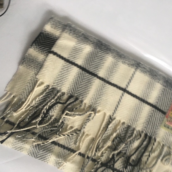 COTIERA Scarf 100% Cotton feels like cashmere Germany Fringe Cream Black Plaid - Picture 4 of 6